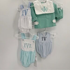 Lot of EAV/EVA Monogramed Embroidered Baby Boy Bubbles Rompers Matching Set